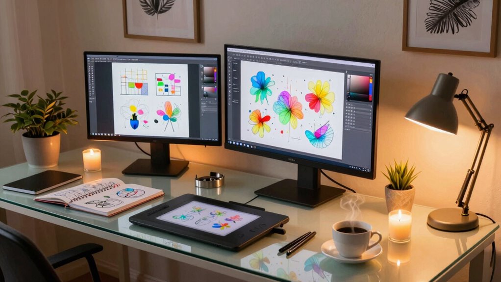 inspiring color organized workspace