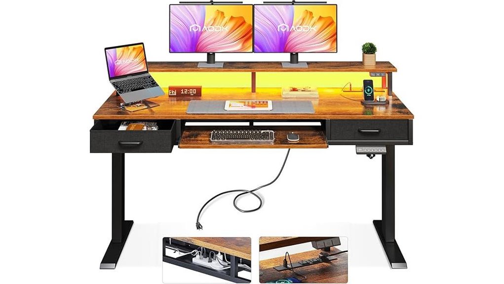 adjustable desk with drawers