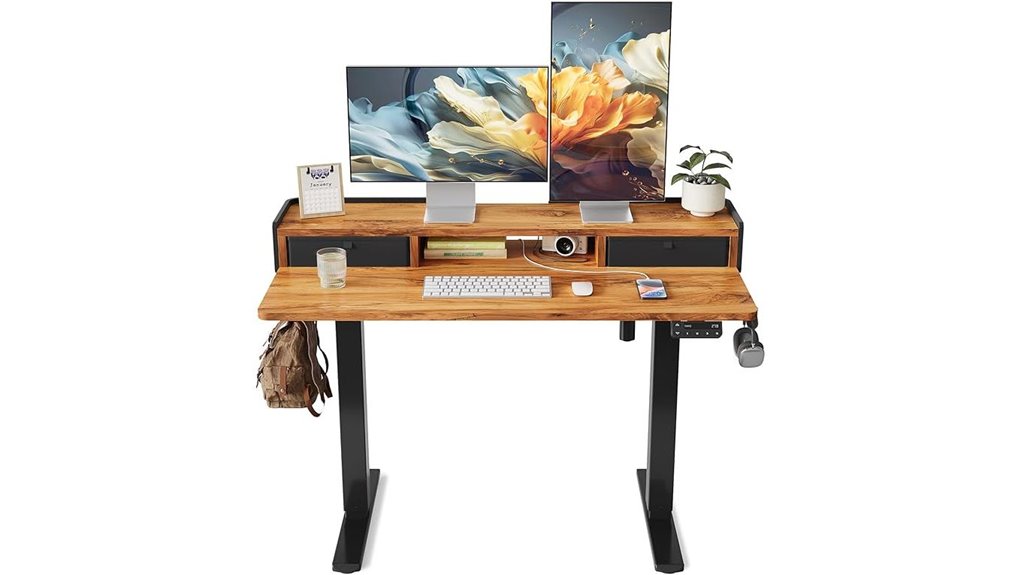 adjustable desk with drawers