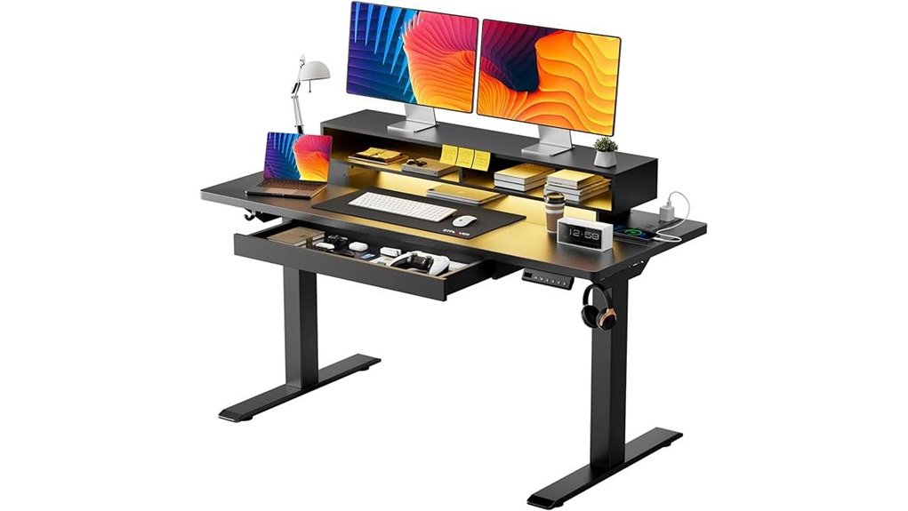 adjustable desk with drawers