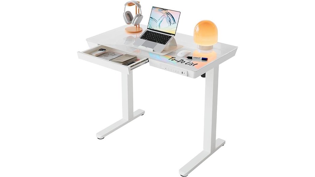 adjustable glass desk